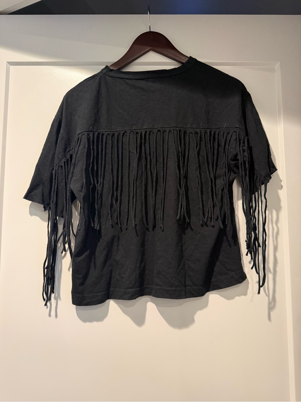Black Short Sleeve Fringe Tee - Women - Picture 2 of 2